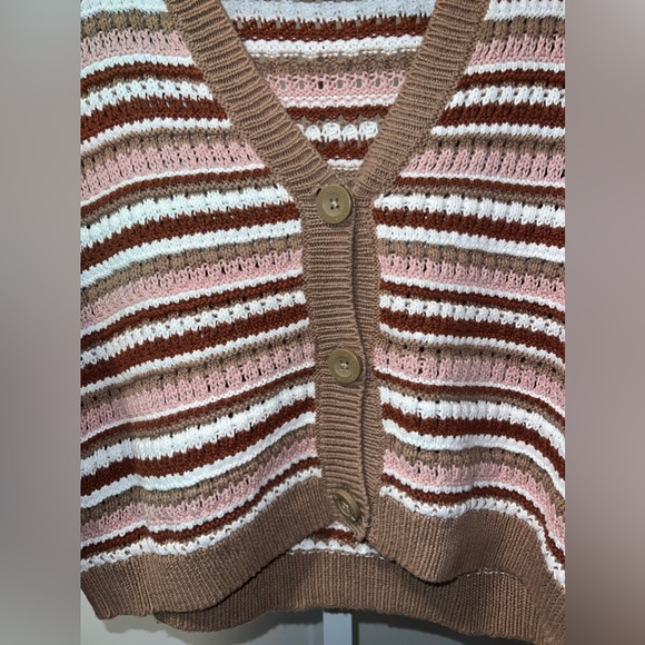 Size Large Hollister V-Neck Button Up Stripe Crop Sweater - Picture 3 of 8